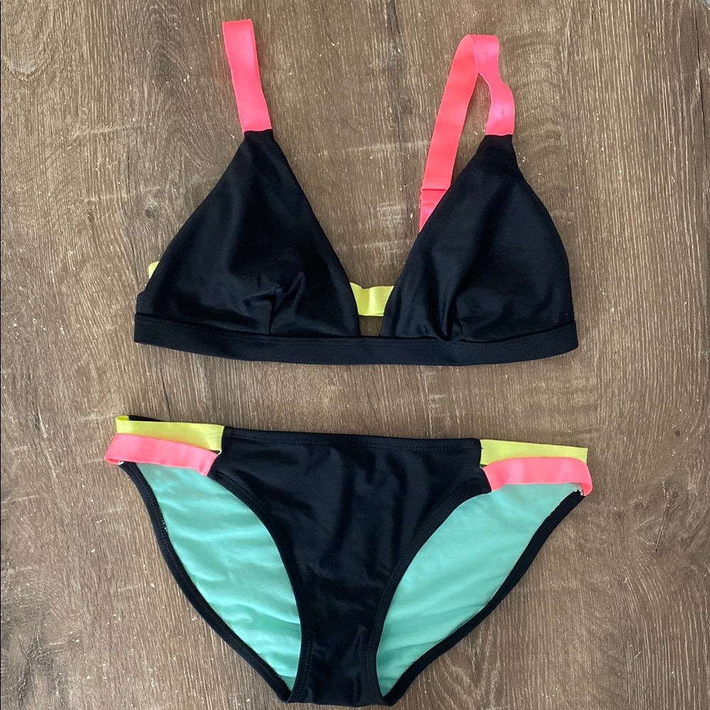 Black Bikini with Pink and Yellow Accents